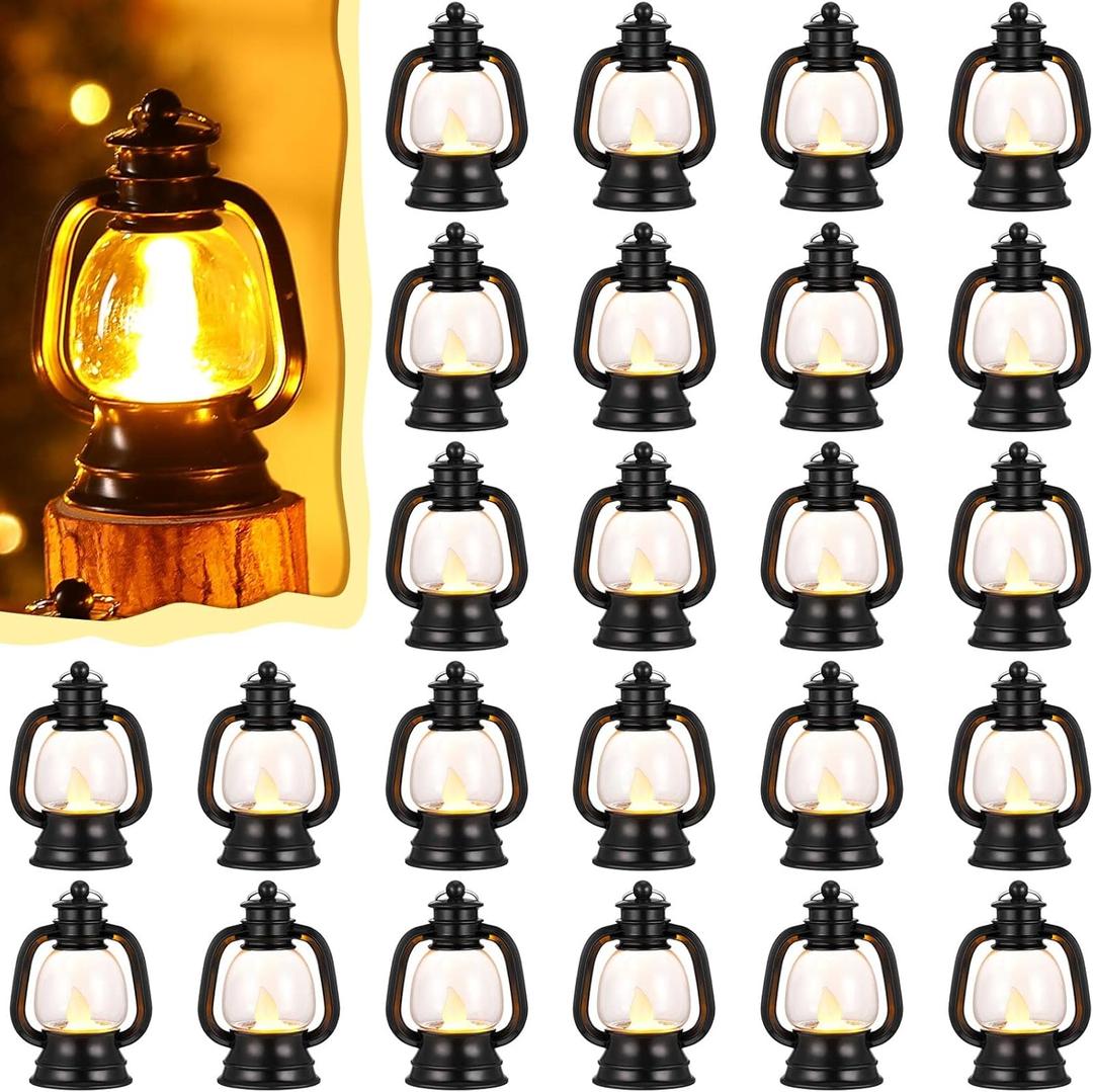 Ferraycle 24 Pcs Mini Lantern Decor 4 Inch Western Lantern Table Centerpiece Small Vintage Camping Hanging Lamp Ornaments Bulk for Cowboy Cowgirl Wedding Halloween Christmas (4 Inch,Black)