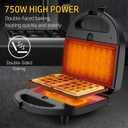 OSTBA 3-in-1 Sandwich Maker with Removable Plates, Panini Press, Waffle Maker, Non-Stick, 750W Compact Breakfast Grill for Sandwiches, Waffles, Steak, Black