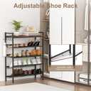 Refrze Shoe Rack for Front Door Entrance, 5 Tier Height-Adjustable Metal Shoe Rack, Sturdy Wooden Top and Tiltable Steel Frame Heavy Duty Shoe Organizer for Bathroom, Bedroom, Kitchen, Include Hook