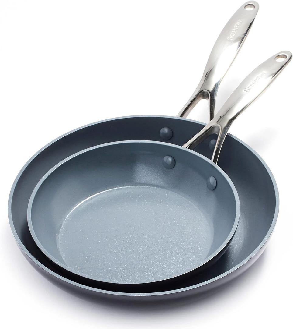 GreenPan Valencia Pro Hard Anodized Healthy Ceramic Nonstick 8" and 10" Frying Pan Skillet Set, PFAS-Free, Induction, Dishwasher Safe, Oven Safe, Gray