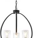 XILICON Black Classic Foyer Chandelier 3 Light Farmhouse Pendant Lighting Chandelier Light Fixtures Ceiling Hanging with Square Cage Shades Fixtures for Kitchen Dining Room Entryway