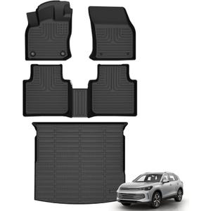 Floor Mats & Cargo Liner for Volkswagen Tiguan 2018-2024 (Only Fit for 5 Seats) All Weather Automotive TPE Liners Set Anti-Slip Waterproof Floor Liners Accessories (Car Mats+Trunk Mat) Black