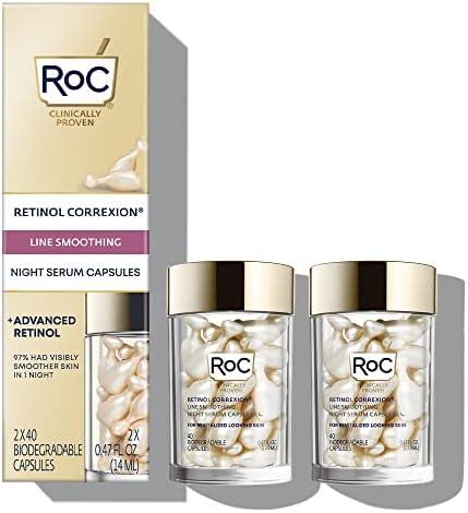 RoC Retinol Correxion Anti-Aging Wrinkle Night Serum, Daily Line Smoothing Skin Care Treatment for Fine Lines, Post-Acne Scars, 80 Capsules (Limited Edition Value Set)