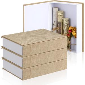 Tioncy 3 Pcs Fake Book Box Neutral Linen Book Box Decorative Faux Prop Storage for Farmhouse Home Decor shelf Table Card Photo DIY Keepsake Gift(8.6 x 6.1 x 1.8 Inch,Beige)