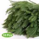 16 Pcs Christmas Norfolk Pine Branches, 19.7" Artificial Norfolk Pine Stems, Large Faux Norfolk Pine Branches for Xmas Greenery DIY Crafts Norfolk Pine Picks for Garlands Wreath Home Garden Decoration