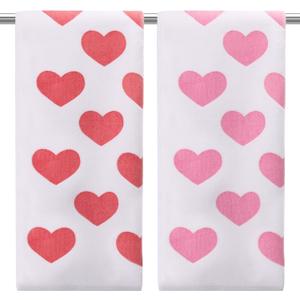 Frienda 2 Pcs Valentine's Day Hand Towel Color Changing Heat Activated Valentines Gift for Women Heart Pattern Microfiber Kitchen Towel Red to Pink with Hot Water (Red Heart)