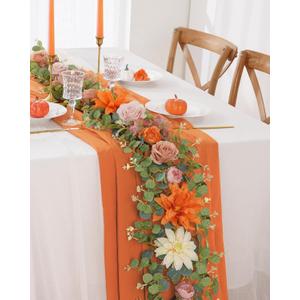 Waipfaru 6Ft Fall Garland Decor, 6Ft Eucalyptus Flower Garland for Table, Fall Floral Vines with Terracotta Flowers for Wedding Arch Backdrop Wall Thanksgiving Decorations (Terracotta) (1 Pack)