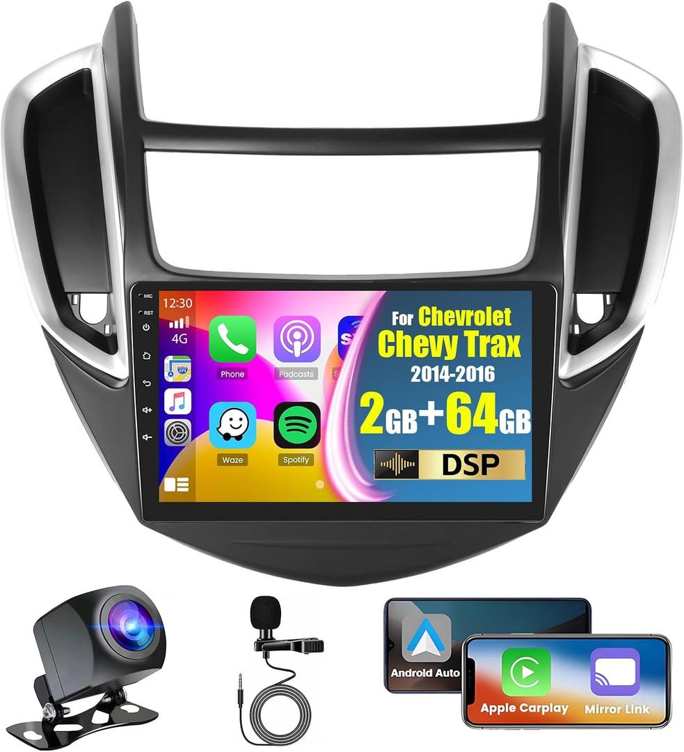 Hikity Android Car Stereo for Chevrolet Chevy Trax 2014 2015 2016 Radio with Wireless Carplay Android Auto, 2+64G 9 Inch Touchscreen Radio WiFi GPS Navigation Bluetooth DSP FM RDS EQ Backup Camera Hikity Android Car Stereo for Chevrolet Chevy Trax 2014 2015 2016 Radio with Wireless Carplay Android Auto, 2+64G 9 Inch Touchscreen Radio WiFi GPS Navigation Bluetooth DSP FM RDS EQ Backup Camera