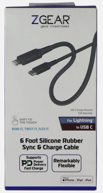 ZGEAR Silicone Cable USB C 6 Ft Gray