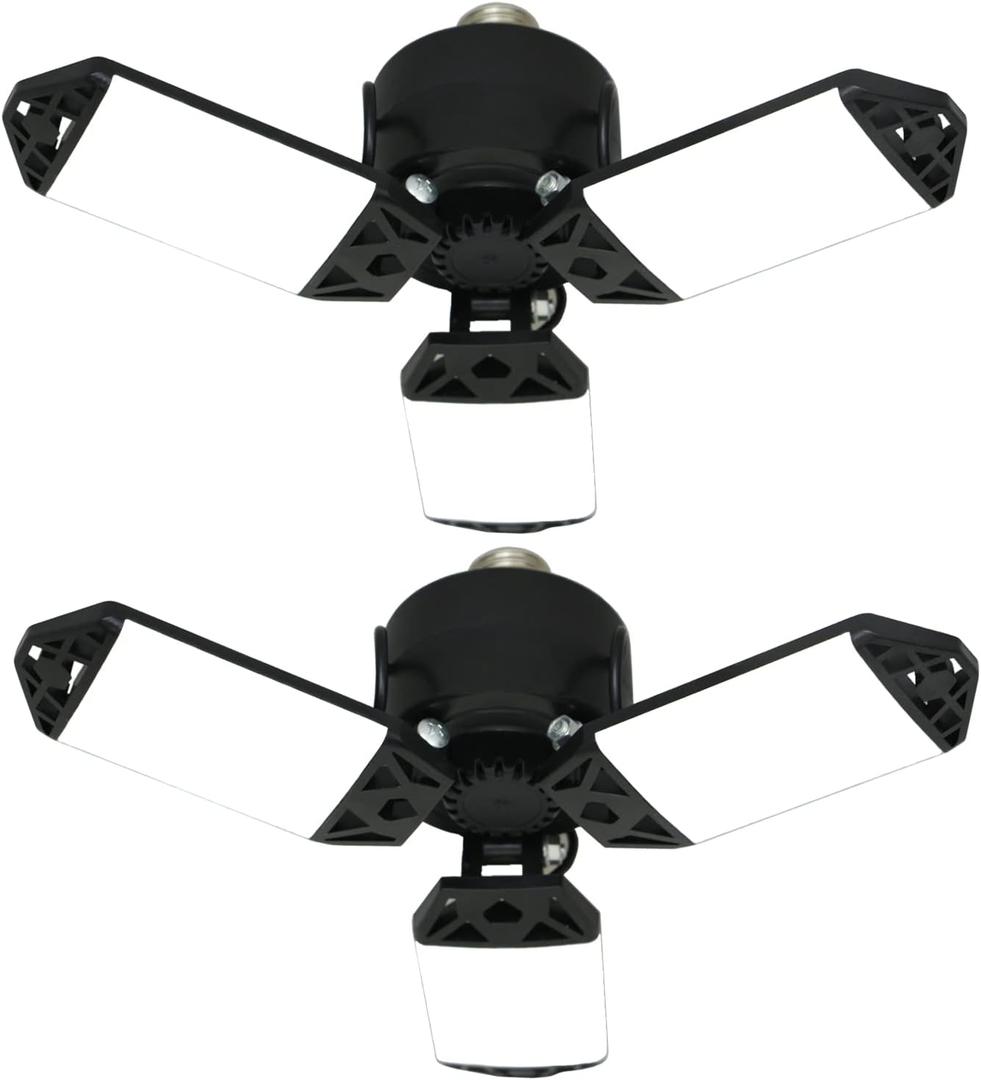 2Pack 80W LED Garage Light, 8000 Lumen Ceiling Lights with 3 Adjustable Panels, 6500K Daylight Light Bulb Fixture LED Lights for Garage, E26/E27 LED Shop Lights, Attic Workshop LED Bay Light