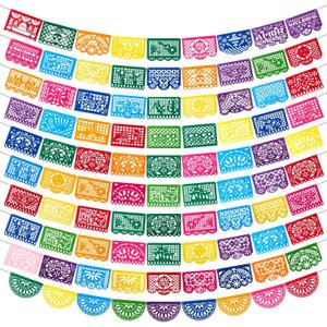 Oudain 10 Pack Mexican Party Banners Fiesta Party Decoration 164 Ft Felt Cinco de Mayo Papel Picado Banner for Mexican Theme Day of the Dead Dia De Los Muertos Supplies