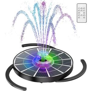 AISITIN 4W Solar Fountain with Lights, Chargeable Solar Bird Bath Fountains Built-in 2200mAh Battery, 2026 Upgrade Glass Panel Solar Water Pump for Bird Bath, Garden, Pond, Pool, Fish Tank, Aquarium