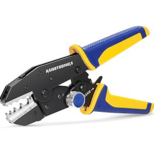 Haisstronica Quick Change Jaws Crimping Tool for Non-Insulated Wire Connectors AWG 22-8 Ratcheting Wire Crimper & Terminals - H4