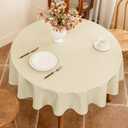 Seenus Beige Fabric 60 Inch Round Table Cloth Faux Linen Textured Water Resistant & Wipeable Circle Tablecloth Anti-Scratch for Dinning Kitchen Patio