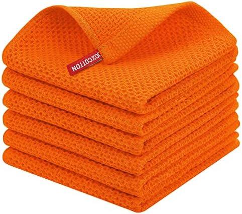 Homaxy 100% Cotton Waffle Weave Kitchen Dish Cloths, Ultra Soft Absorbent Quick Drying Dish Towels, 12 x 12 Inches, 6-Pack, Orange