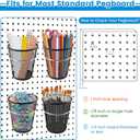 6 Set Pegboard Cups with Ring Hooks, Metal Pegboard Bins, Pegboard Cup Holder Pegboard Hooks for 1/4" Peg Board, Pegboard Accessories for Organizing Storage, Black