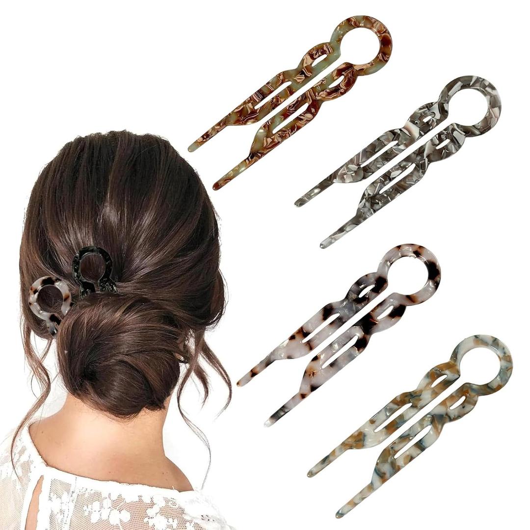 4PCS U-Shaped Plastic Hair Pins for Women  Non-Slip Hair Clips for Fine Thin Hair, Lightweight French Twist Accessories