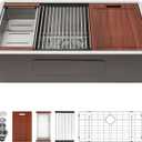 Sarlai 36 Inch Undermount Kitchen Sink Workstation Single Bowl 16 Gauge Stainless Steel Under Counter Kitchen Sinks Large Basin with Round Corners 36x19x10 In