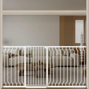 ALLAIBB White 40.55" Extra Tall Wide 57.48-73.62" Baby Gate Pressure Mounted Walk Through Child Kids Safety Toddler Tension Pet Dog Gates with Extension for Doorways Kitchen