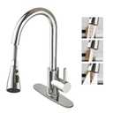 Oersitor Kitchen Faucet with Pull Down Sprayer，Stainless Steel Single Handle Kitchen Faucet，1/3 Hole, Deck Plate Included，Suitable for farmhouses, Campers, Laundry Rooms, RVs, and Bars (Chrome)