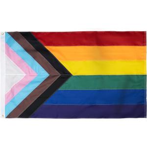 Homissor Pride Flag Outdoor 3x5 Sewn Stripes Progress Gay LGBT Lesbian Transgender Bisexual Flags Fade Resistant for Indoor Outdoor