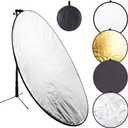 43 Inch/110 Centimeter Light Reflector 5-in-1 Collapsible Photography Reflectors kit with Metal Clamp and Light Stand for Studio Lighting Outdoor Shooting (Silver/Gold/White/Black/Translucent)