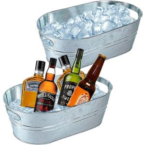 2 Pack Galvanized Tub Ice Large Metal Drink Buckets for Parties Beer Beverage Tub with Carry Handles for Champagne Cocktails Cooling for Mimosa Bar Supplies 3 Gallon