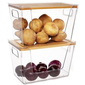 Abiudeng 2 Set Kitchen Pantry Organizers and Storage Trash Bag Dispenser Onion Storage Containers Clear Stackable Vegetable Potato Bins Fruit Produce Kitchen Accessories