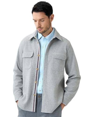 Hudson Wellesley Mens Shirt Jacket Brushed Casual Shacket with Two Pockets Long Sleeve Button Up Overshirt Misty, XL