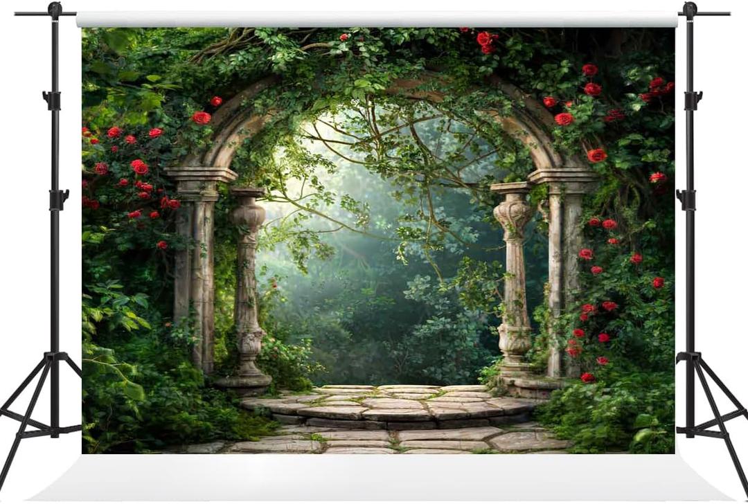 Kate 1010ft Jungle Forest Backdrop Photography Spring Party Backdrop Green Leaves Rose Natural Decoration Outdoor Theme Background Wedding Background Studio Props for Video Photos