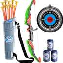 TEMI Bow and Arrow Set for Kids - Archery Toy Set - LED Light Up with Suction Cup Arrows, Target & Quiver, Indoor and Outdoor Toys for Children Boys Girls (Green & 3 Targets)