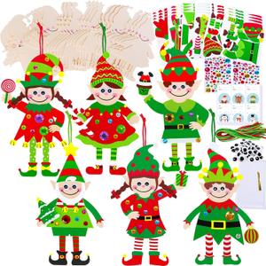 Winlyn 24 Sets Christmas Craft Kits Winter Crafts DIY Santa's Helper Elf Ornaments Decorations Arts Sets Elf Christmas Foam Stickers for Kids Holiday Festive Home Classroom Activities Party Favors