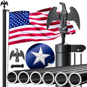 Heavy Duty Flag Pole 25FT, 12 Gauge Extra Thick Aluminum Flagpole, Residential Flag Poles for Outside House, with 3x5 American Flag for Residential or Commercial Use, Black