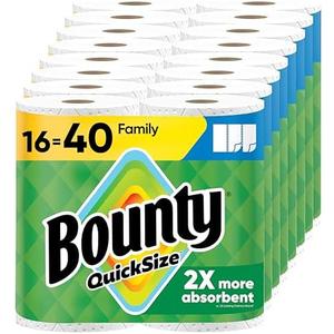 Bounty Paper Towels Quick Size, White, 16 Family Rolls = 40 Regular Rolls