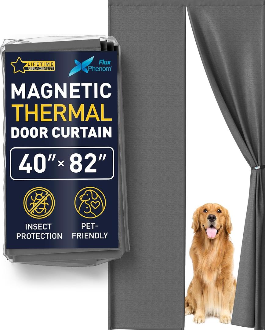Flux Phenom Thermal Insulated Door Cover - Easy Install - Temperature Protection Barrier, Keeps Warm Air in, Magnetic Door Curtain for Winter - 40"x82"