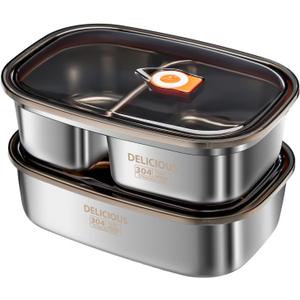 Kabbas Stainless Steel Bento Box Adult 2 Pack, 42Oz+57Oz Leakproof Metal Bento Box with Airtight lid, Lightweight 304 Stainless Steel Lunch box for Men/Women,Suitable for Picnic, Work, Outside