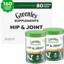 Greenies Supplements Hip and Joint Supplement for Dogs, Chicken Flavor, 80-Count Tub, Pack of 2, No BB Date