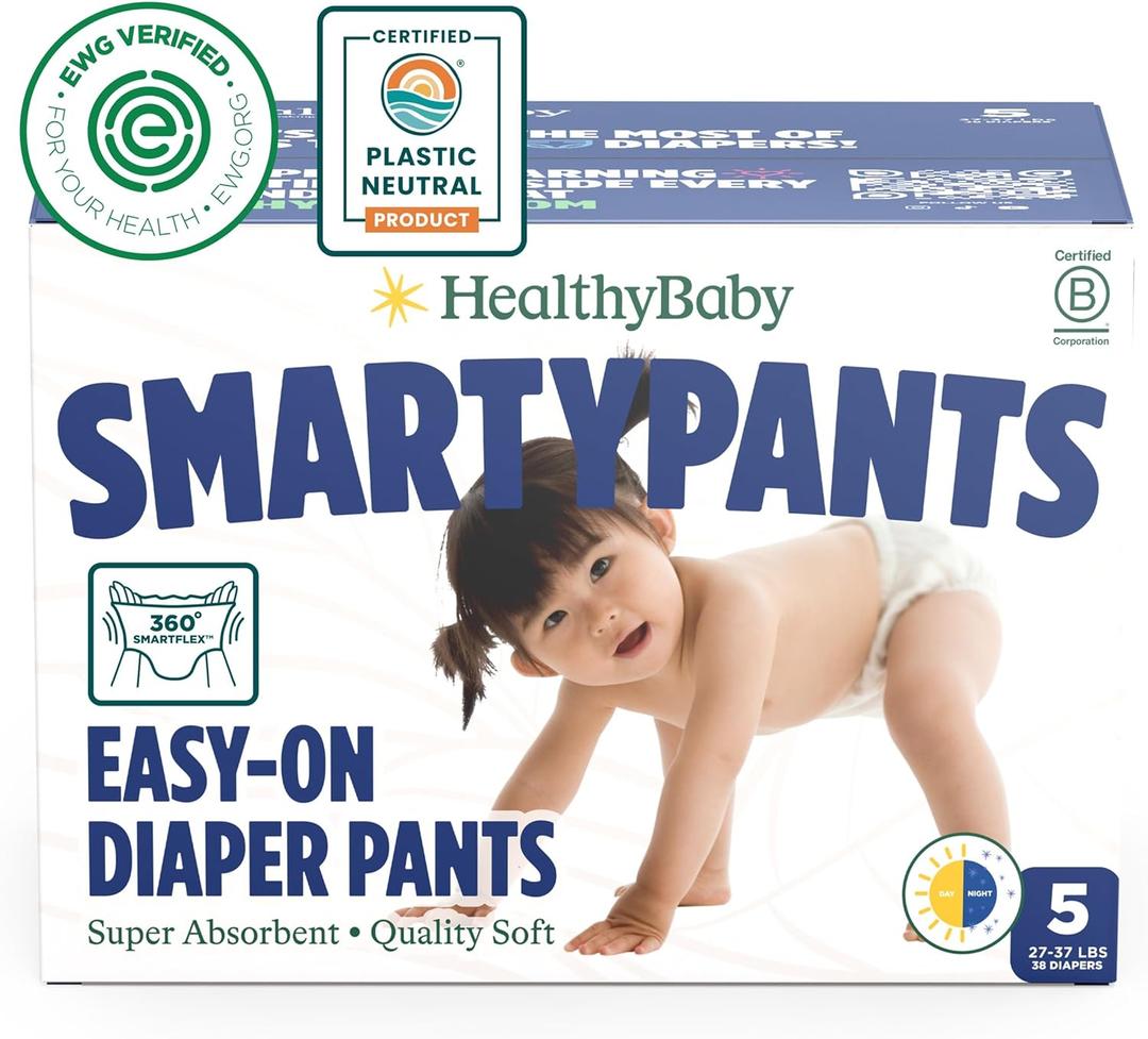 SmartyPants Pull Up Style Diapers | EWG Verified Safe & Plant-Based | Quilted 360 Waistband, Super Absorbent for Overnight Leak Protection | Training Pants by HealthyBaby | Size 5 (38 Count) (Size 5 (27-37 Pound))