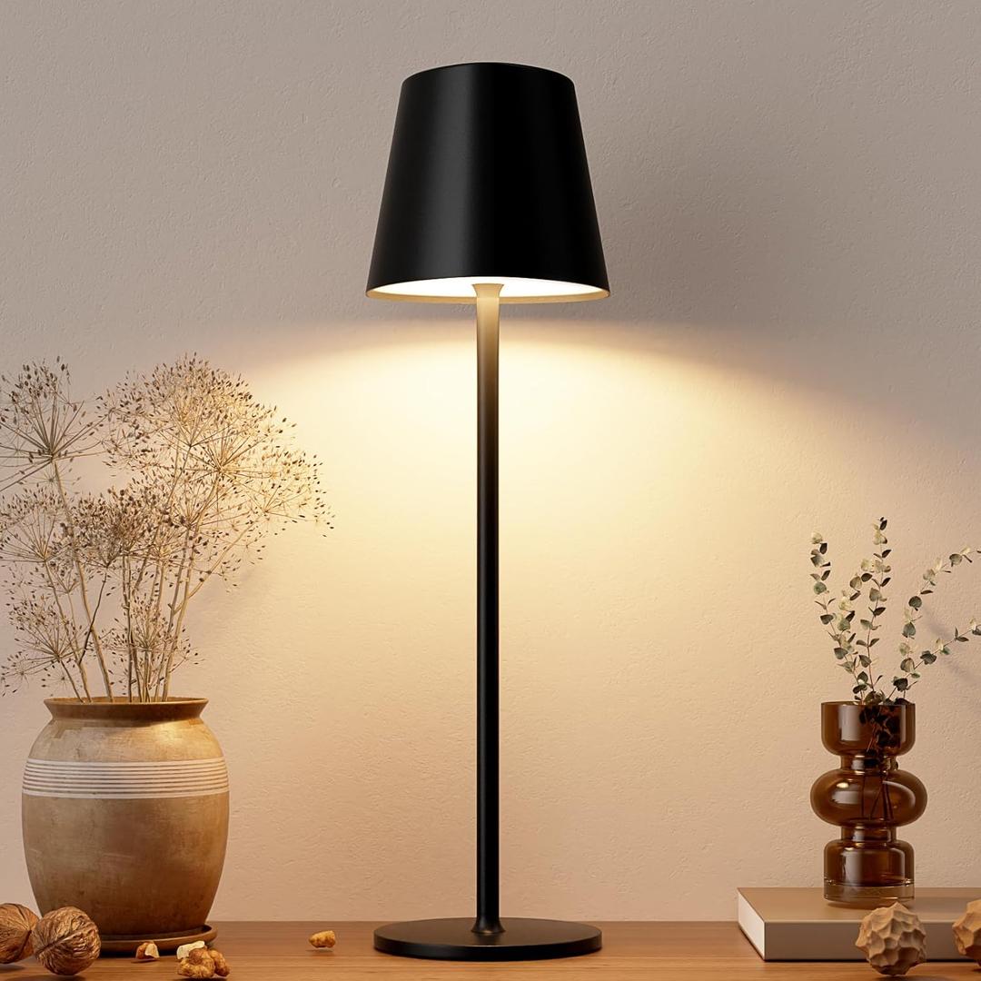 Kakanuo Cordless Table Lamps, Rechargeable Lamps, Battery Operated Lamp, LED Portable Wireless Lamp, Touch Control, 3 Color Temperature, Stepless Dimmable - Black