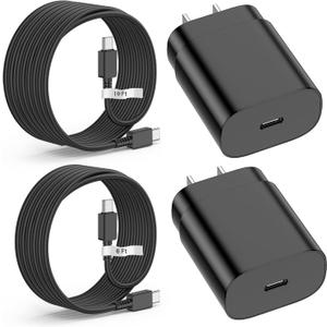 2 Pack-for Samsung Galaxy S23 S22, S21, Note 20 Fast Charging Type C,25w USB C Super Fast Charger Type C Wall Charger Block Android Phone Cable for Samsung Galaxy S20 Plus Ultra 6ft + 10ft Black