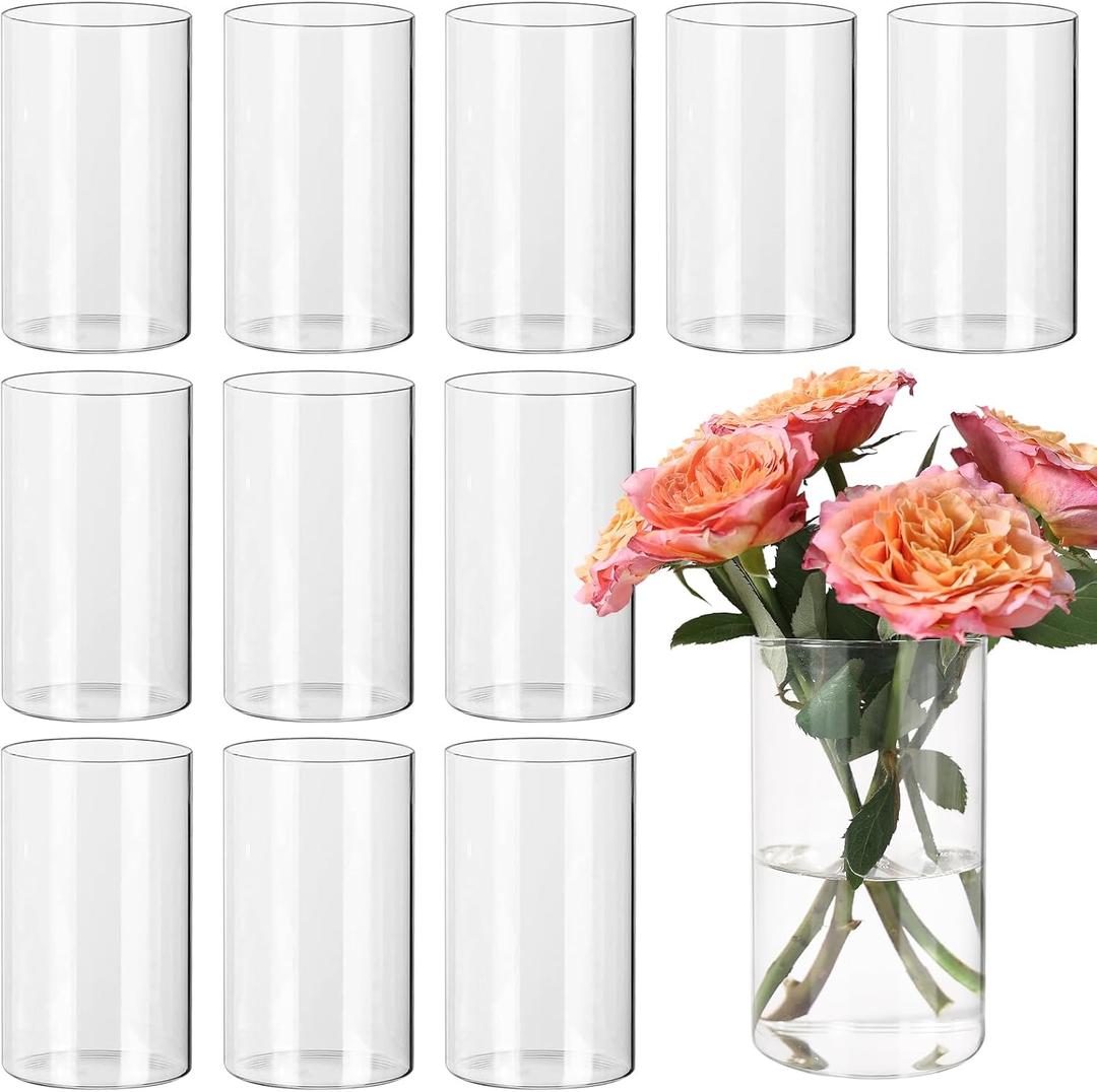 SUPMIND 12pcs Clear Cylinder Vases for Centerpieces, Glass Flower Vases for Wedding Decorations and Home Decor, 6 Inch Glass Hurricane Candle Holder for Table Shelf