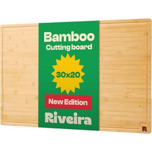 Riveira Wood Cutting Board  Gourmet Bamboo Grandeur: 30 x 20 Cutting Boards For Kitchen  Natural Wooden Cutting Boards For Kitchen  Innovative Juice Grooves Bamboo Cutting Board