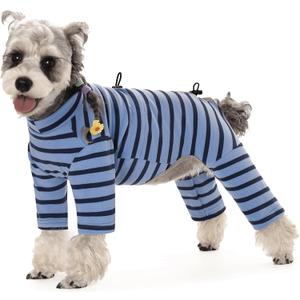 Winter Coat for Dogs - Warm Dralon Cold Weather Coat, Soft Fleece Jacket, Striped Pajamas with Drawstrings, Long Sleeves Jumpsuit Anti Hair Shedding, Reflective Onesie Clothes for Small Dogs (Medium, Dark Blue)