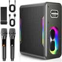Karaoke Machine with 2 Wireless Microphones Portable Bluetooth Karaoke Machine for Adults Kids DSP Chip Karaoke Speaker with LED Lights Supports TWS TF Card USB AUX in