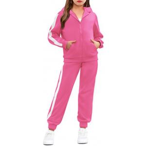 Arshiner Girls 2 Piece Outfits Sweat suits Zip Up Hoodie Sweatshirt and Sweat pant Athletic Tracksuit Jogger Set (8-9 Years, Rose)