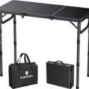 FUNYKICH 3ft Camping Folding Table L34.2''xW15.7'', 3 Adjustable Height Portable Small Folding Tables, Lightweight Aluminum Beach Table with Carry Handle for Camping, Backyard BBQ, Picnic, Travel (Black)