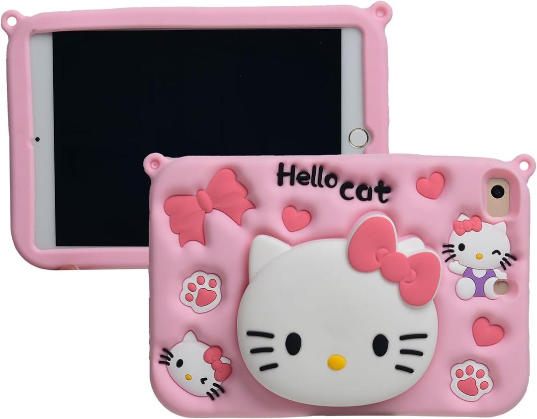 Cartoon Case for iPad Air 1/2 iPad 9.7 2017/2018MONEHOYSY Cute Soft Silicone Kickstand [Drop Proof,Shock Proof,Anti Slip] Back Stand Cover Case for Kids Children Teens Girls Boys (Kitty-3) (Kitty-3)