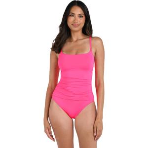 La Blanca Women's One Piece Swimsuit Island Goddess Shirred Side Women's Bathing Suit (10, Bright Pink)