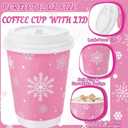 100 Pcs 12 Oz Pink Christmas Coffee Cups with Lids Snowflake Winter Wonderland Disposable Cups Insulated Paper Cups Togo Cups for Hot Chocolate Water Tea Xmas Holiday Birthday Party Supplies