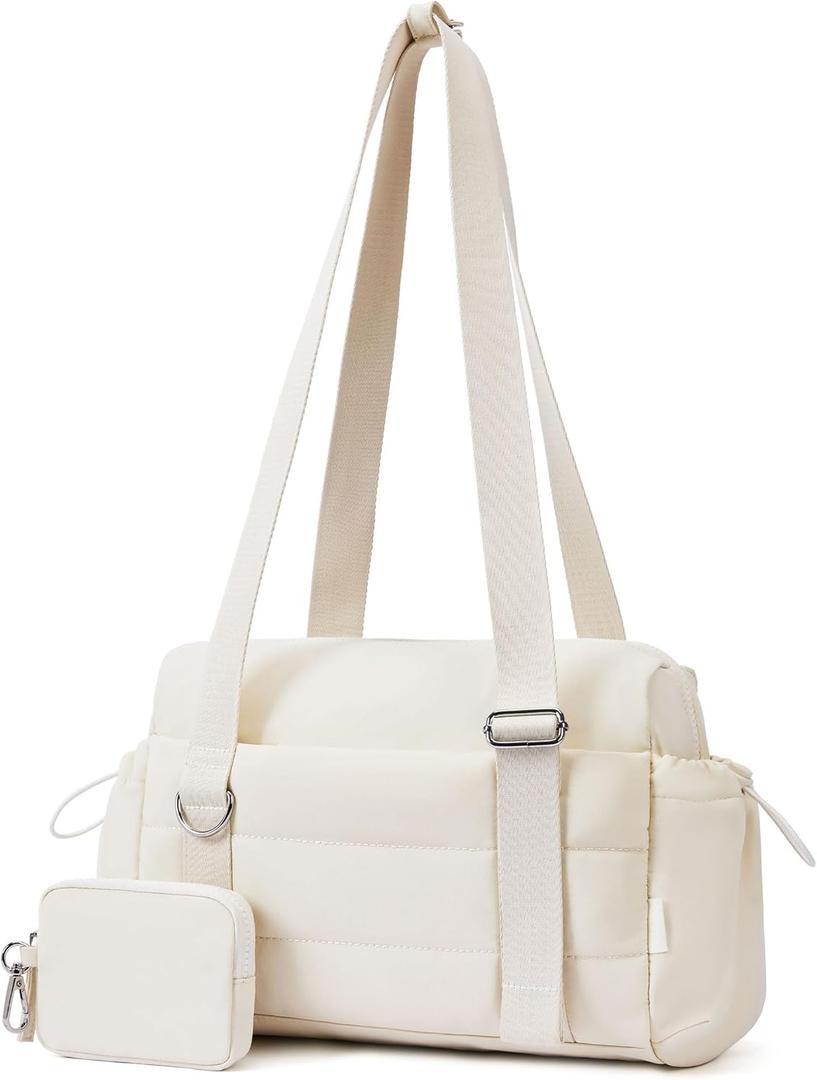 ROULENS Small Gym Bag for Women 2 Set Mini Gym Duffle Bag with Wet Compartment and Coin Wallet, Gym Tote Bag for Workout/Sport/Travel (Beige)